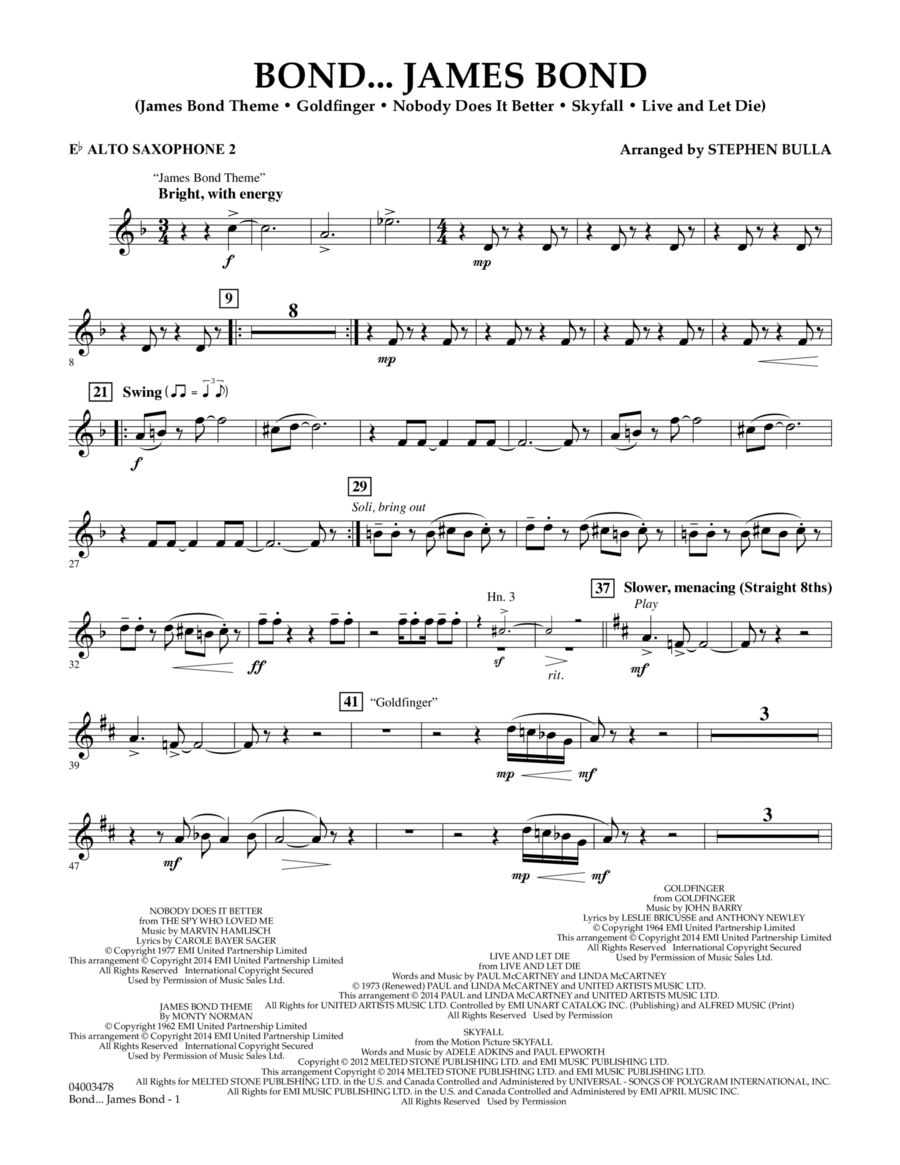 Bond... James Bond - Eb Alto Saxophone 2 Concert Band scores gallery preview page 1
