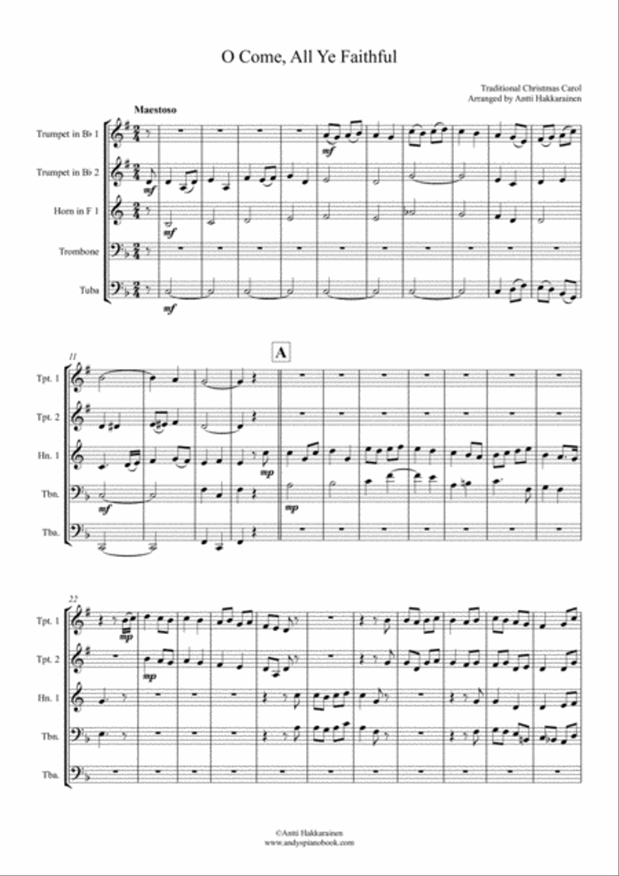 O Come, All Ye Faithful - Brass Quintet Brass Quintet scores gallery preview page 2