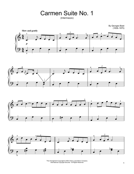 Carmen Suite No. 1 (Intermezzo) by Georges Bizet Easy Piano - Digital Sheet Music