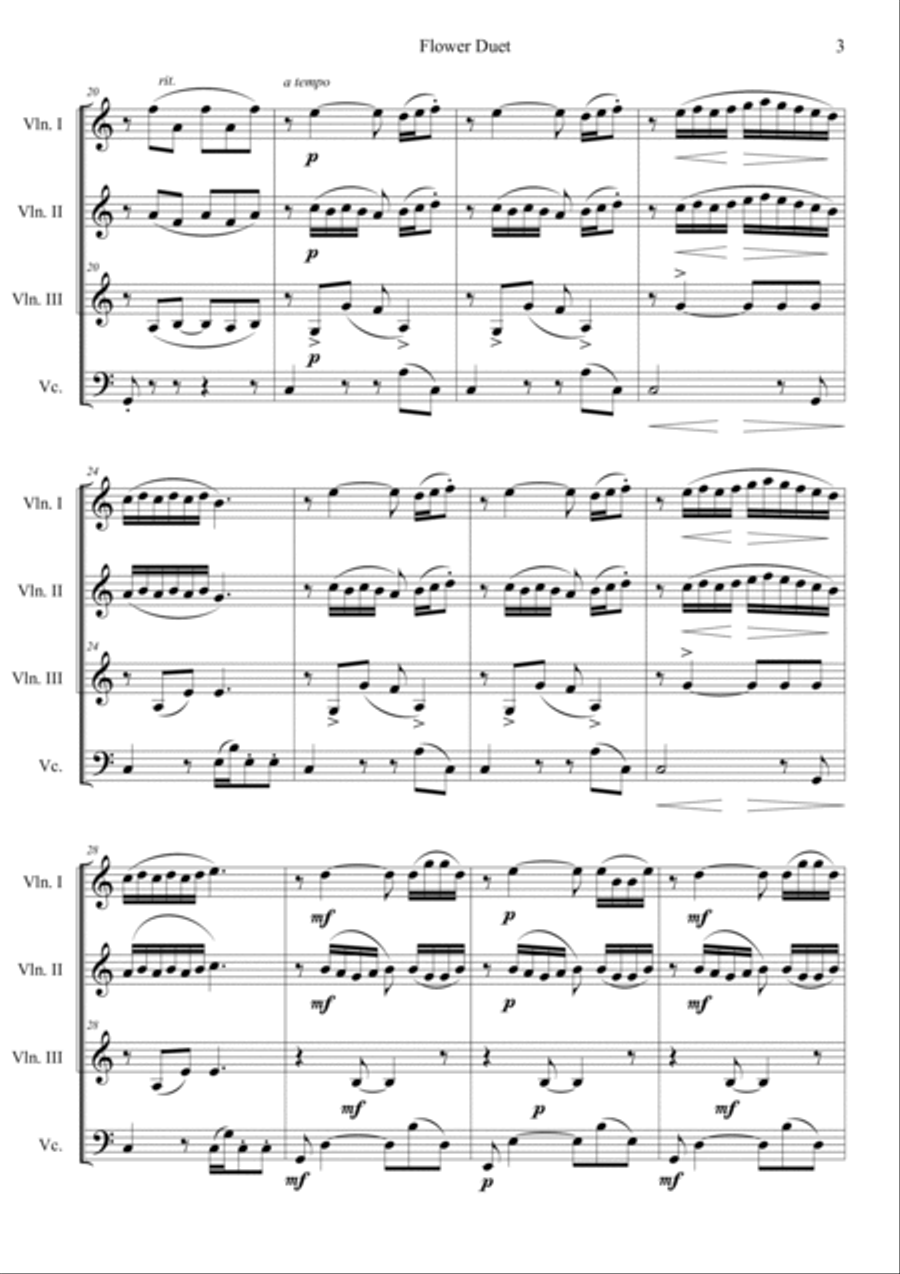 Flower Duet (from Opera Lakmé) Short Version in C String Quartet scores gallery preview page 3