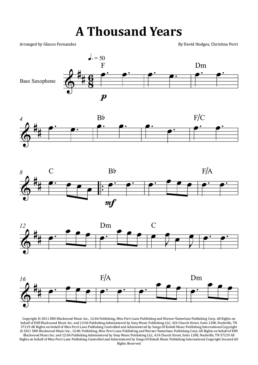 A Thousand Years Bass Saxophone scores gallery preview page 1