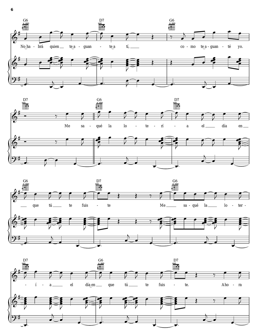No Hay Quien Te Aguante Piano, Vocal, Guitar scores gallery preview page 6