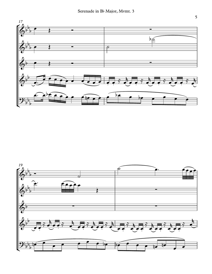 Adagio from Serenade in Bb Major, K.361 (Gran Partita) arranged for Wind Quintet Woodwind Quintet scores gallery preview page 5