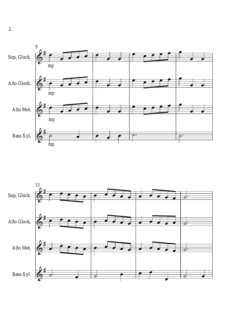 Minuet In G - For Orff Ensemble Percussion Ensemble scores gallery preview page 2