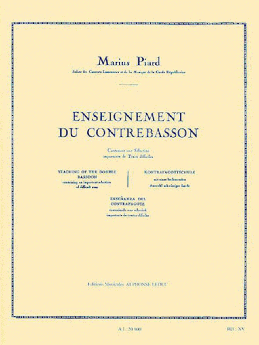 Piard Enseignement Du Contrebasson Methodes Contra Bassoon Book