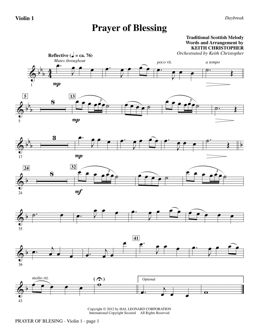 Prayer Of Blessing - Violin 1 Choir scores gallery preview page 1