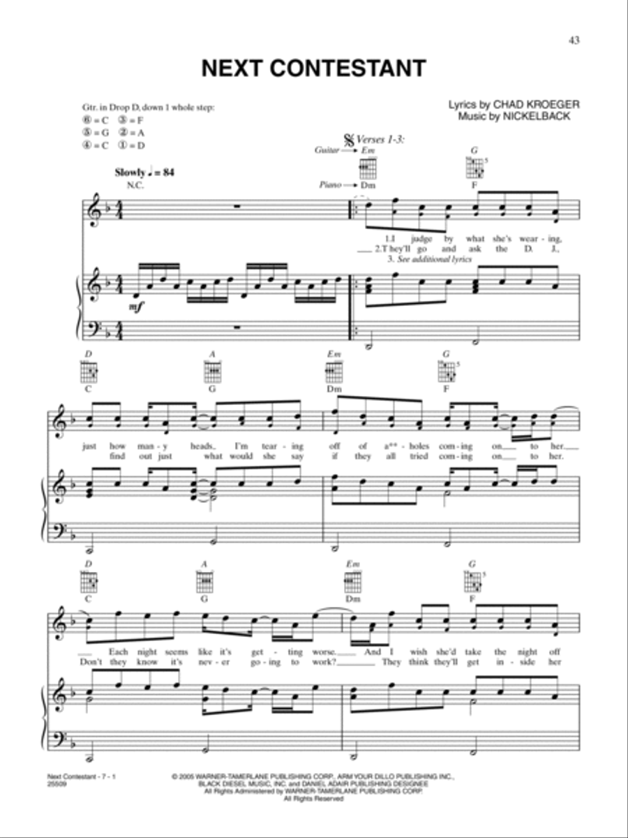 Next Contestant Piano, Vocal, Guitar scores gallery preview page 1