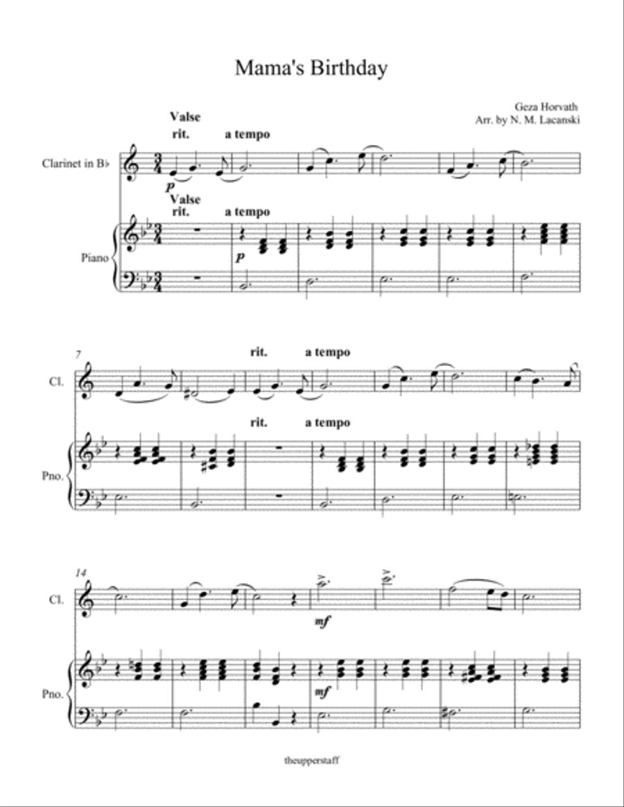 Mama's Birthday Clarinet Solo scores gallery preview page 1