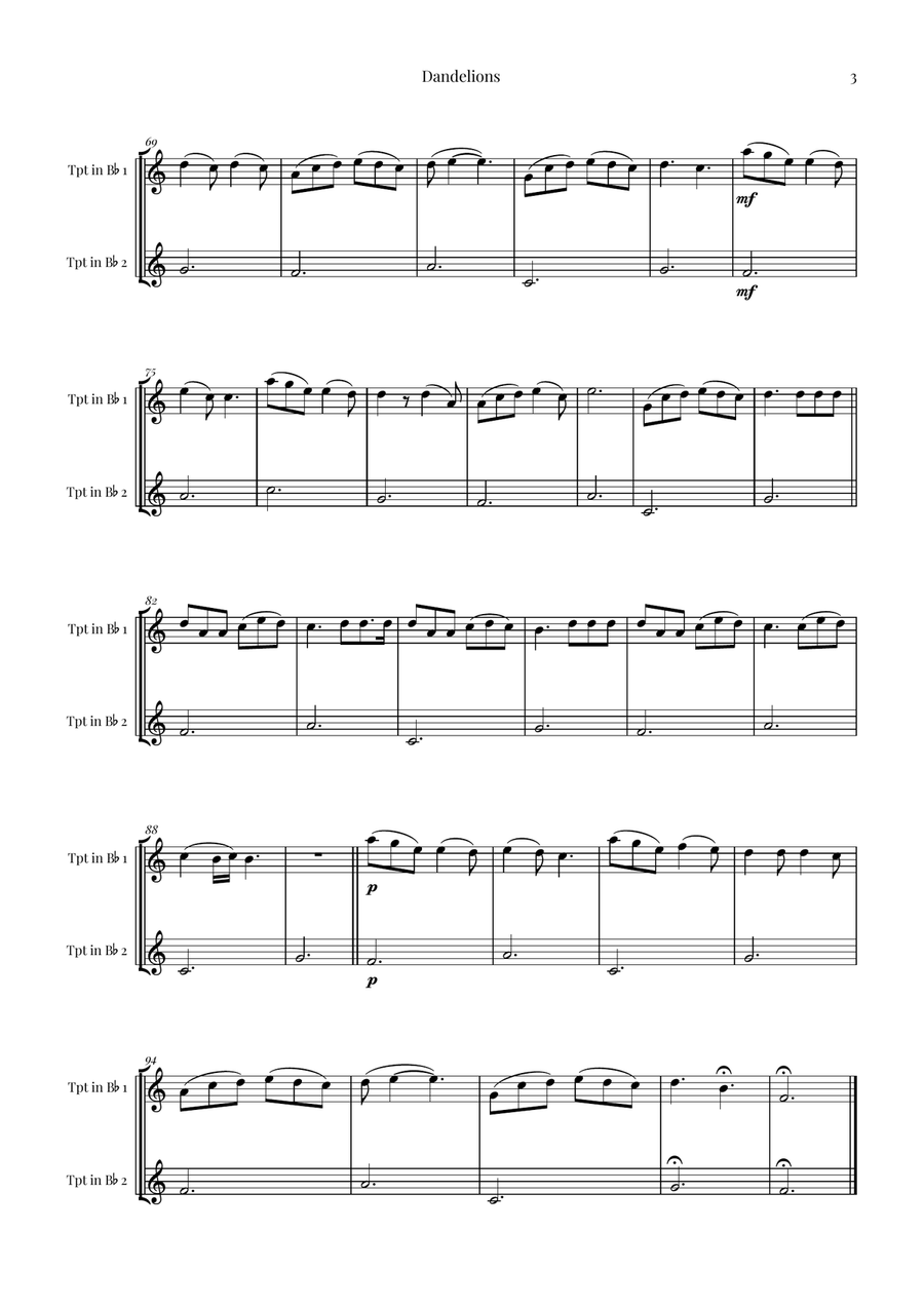 Dandelions Trumpet Duet scores gallery preview page 3