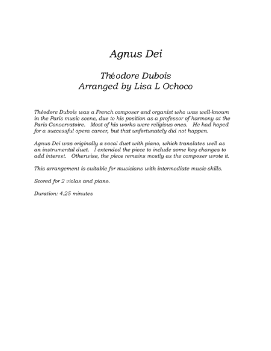 Agnus Dei for Viola Duet and Piano String Duet scores gallery preview page 4
