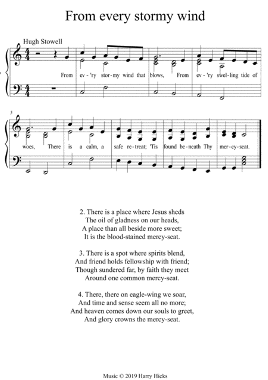 From every stormy wind. A new tune to a wonderful old hymn. Unison Choir scores gallery preview page 1