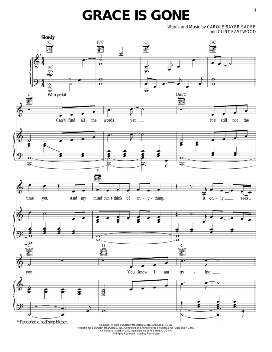 Grace Is Gone Piano, Vocal, Guitar scores gallery preview page 1