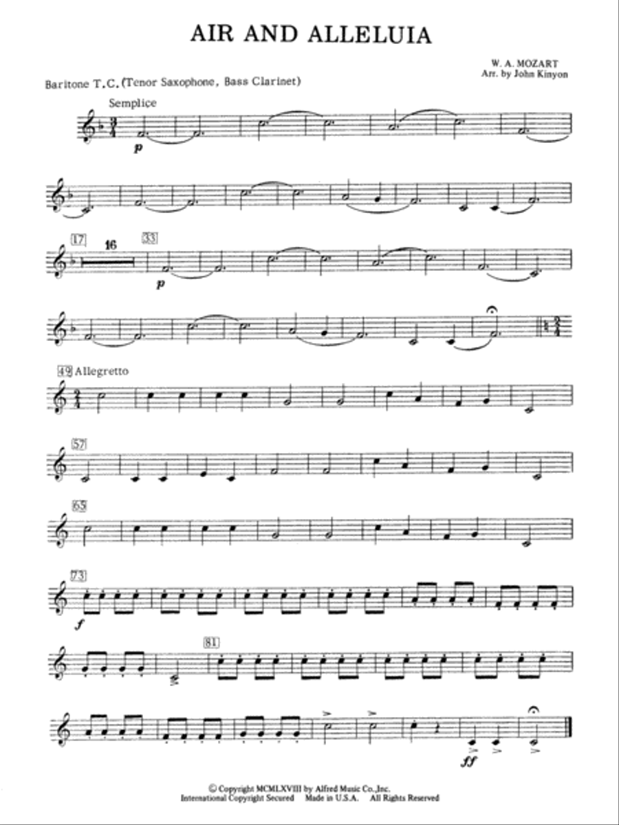 Air and Alleluia: Baritone T.C. Concert Band scores gallery preview page 1