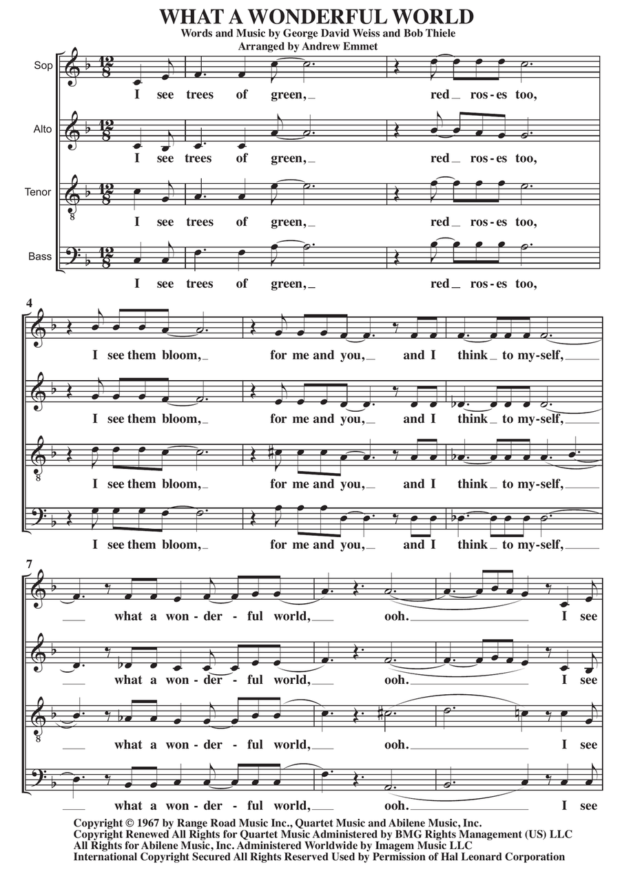What A Wonderful World 4-Part scores gallery preview page 1
