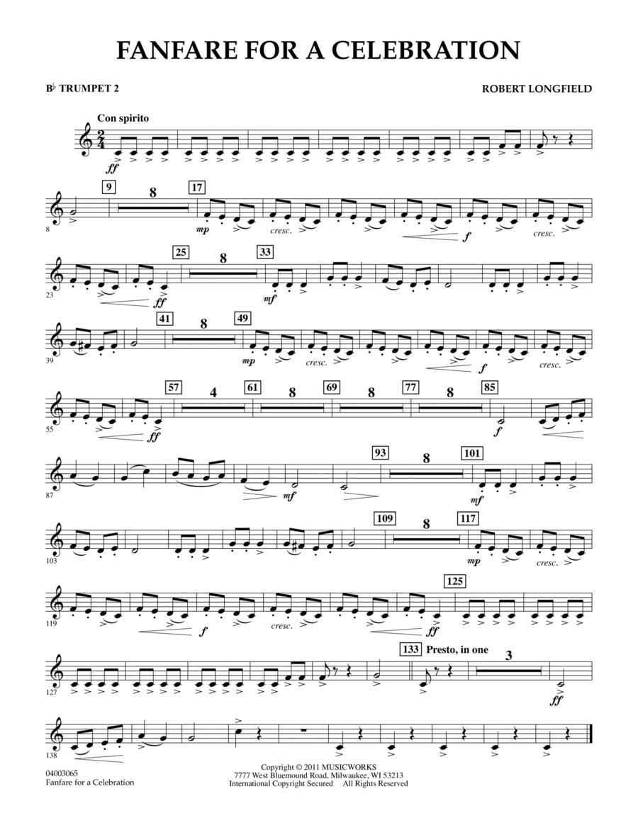Fanfare For A Celebration - Bb Trumpet 2 Concert Band scores gallery preview page 1