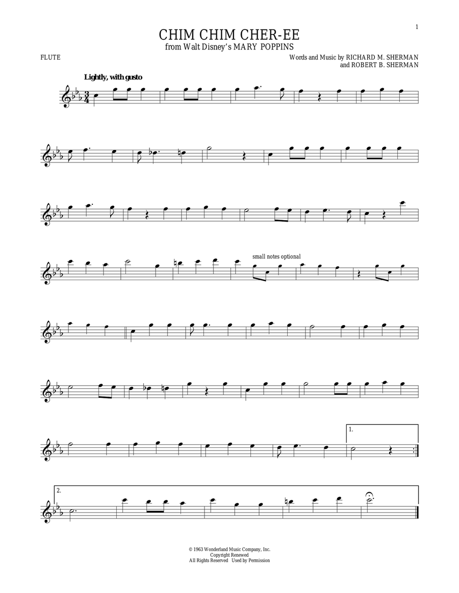 Chim Chim Cher-ee (from Mary Poppins) Flute Solo scores gallery preview page 1