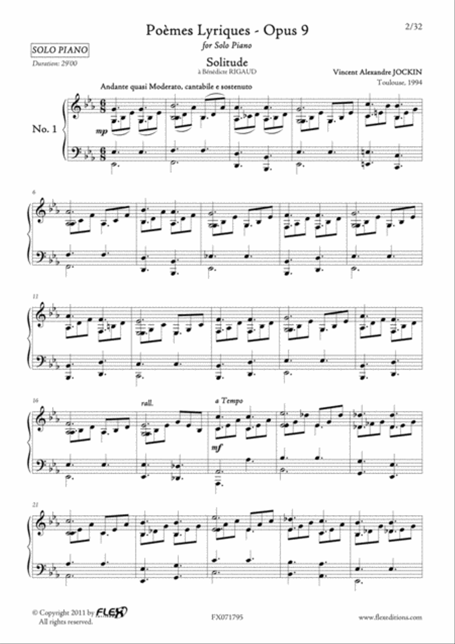 Poemes lyriques, Opus 9 (No.1 to 6) Piano Solo scores gallery preview page 2