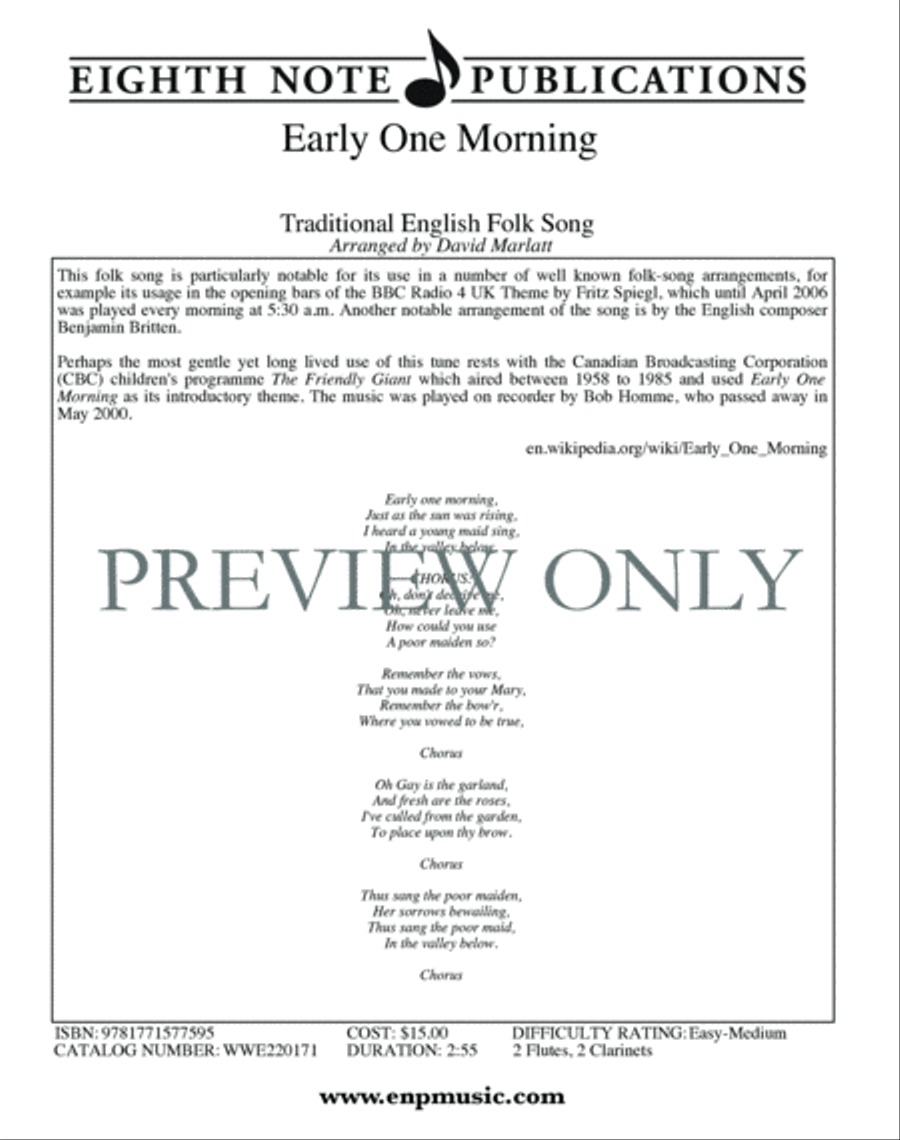 Early One Morning Woodwind Quartet scores gallery preview page 2