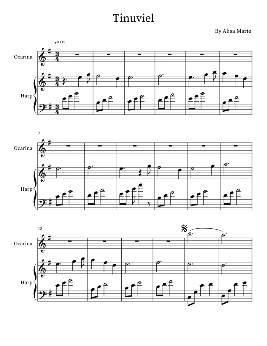 Tinuviel - Ocarina and Harp Tinuviel - Ocarina and Harp Small Ensemble scores gallery preview page 1