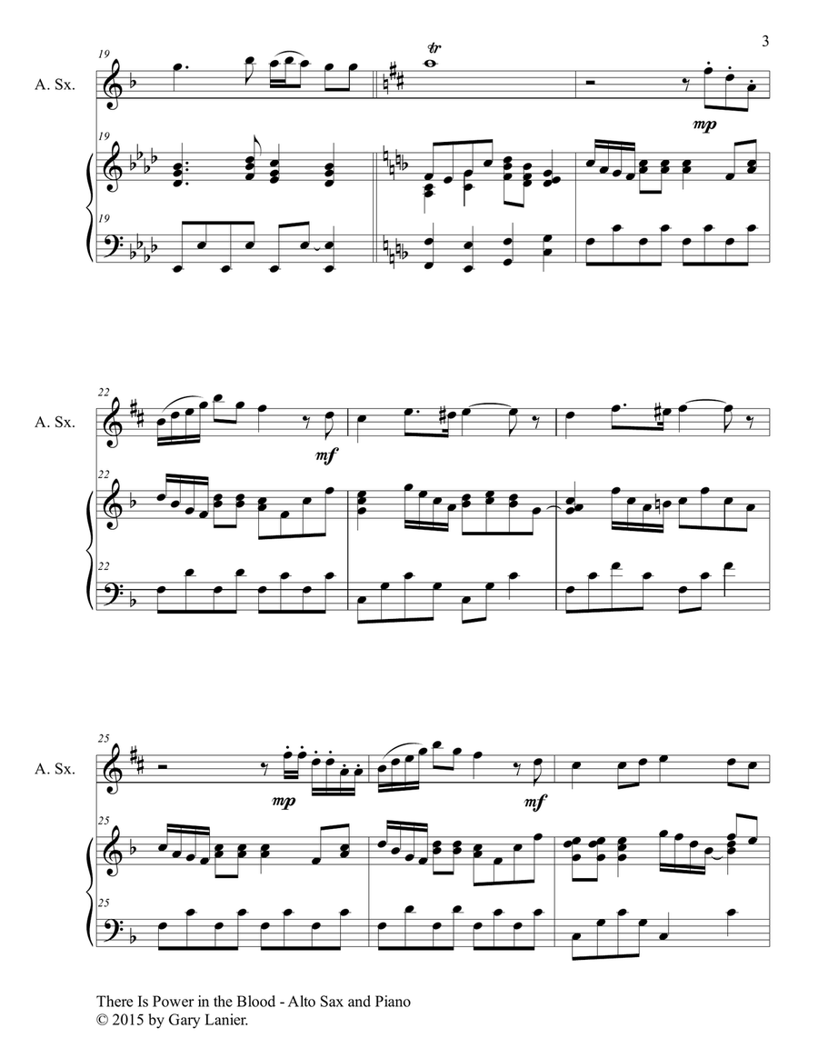 Gary Lanier: THERE IS POWER IN THE BLOOD (Duet – Alto Sax & Piano with Parts) Woodwind Duet scores gallery preview page 4