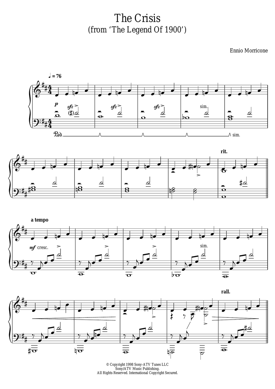 The Crisis (From 'The Legend Of 1900') Piano Solo scores gallery preview page 1