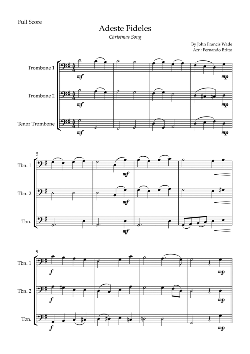 Adeste Fideles (Christmas Song) for Trombone Trio image number null