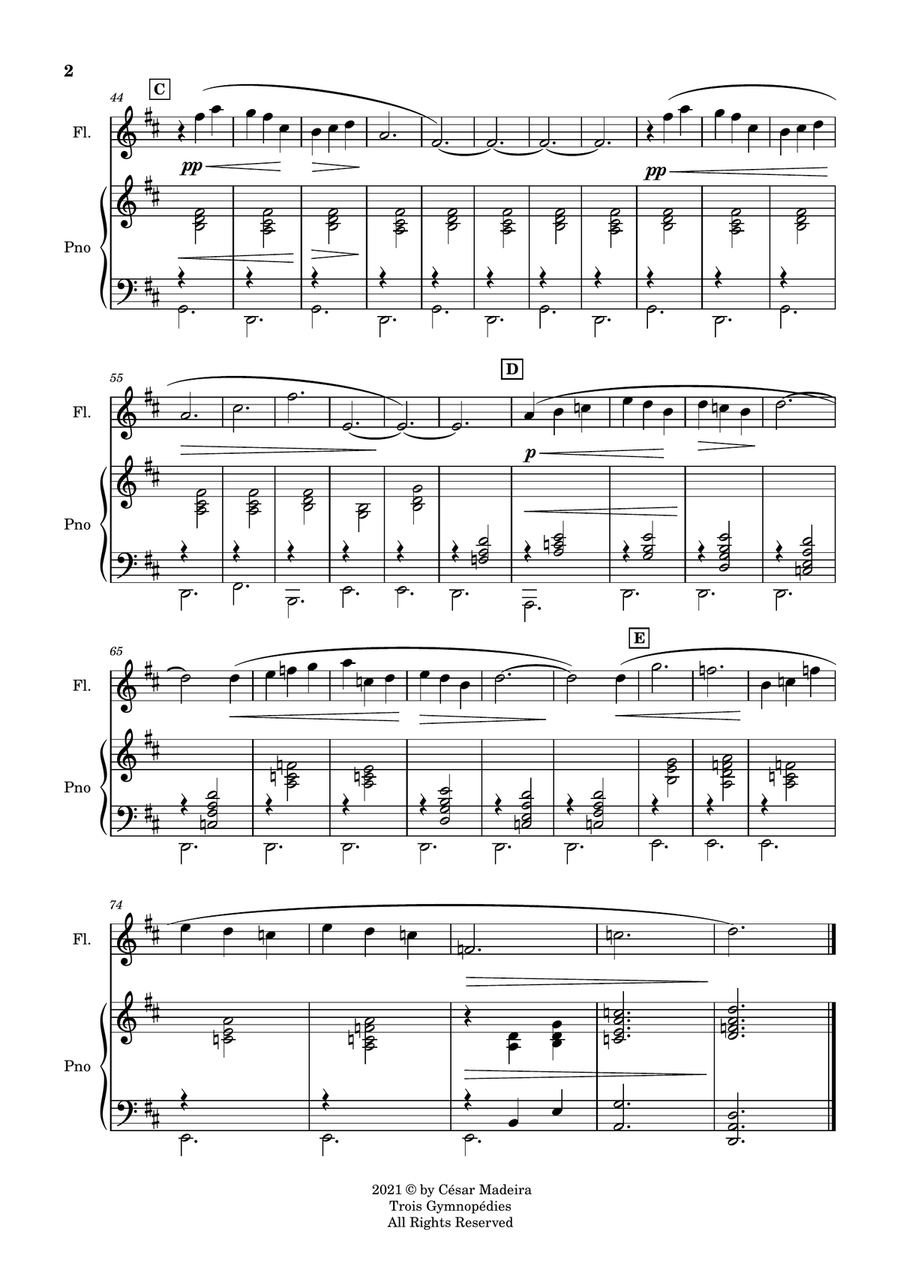 Three Gymnopedies by Satie - Flute and Piano (Full Score and Parts) Flute Solo scores gallery preview page 3