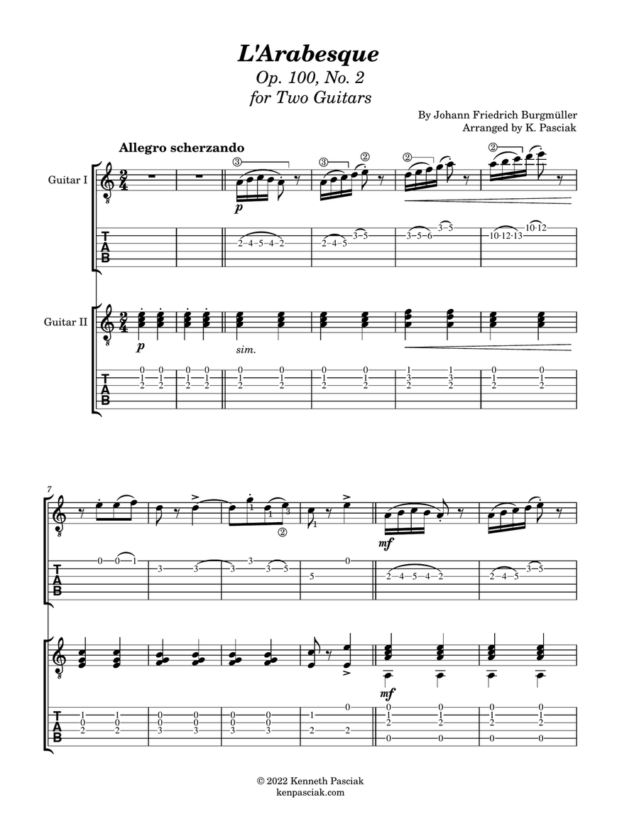 L'Arabesque, Op. 100, No. 2 (for Two Guitars) Classical Guitar scores gallery preview page 3