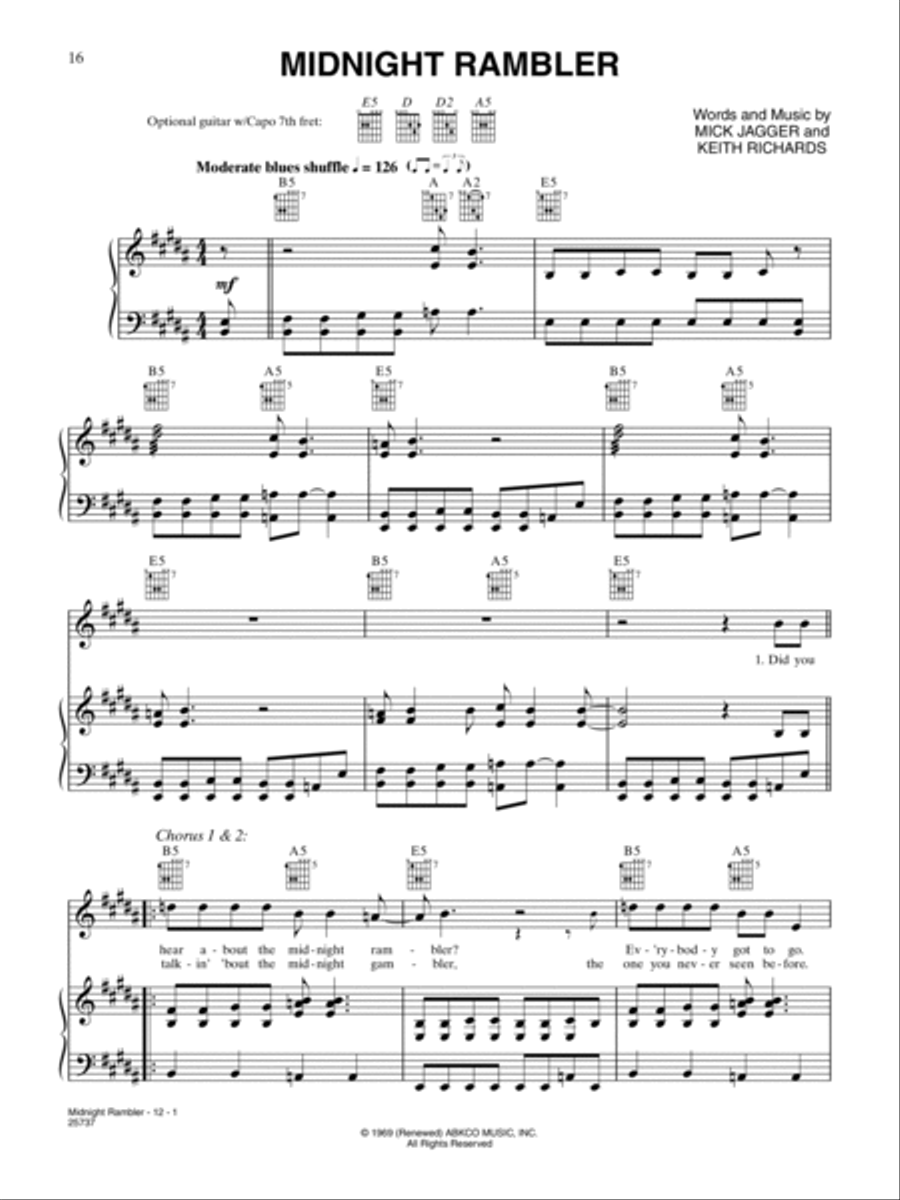 Midnight Rambler Piano, Vocal, Guitar scores gallery preview page 1