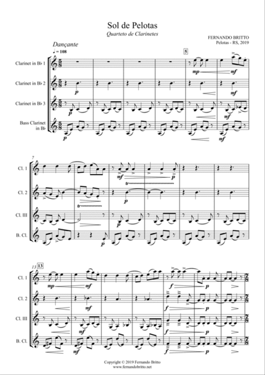 Sol de Pelotas, Quarteto de Clarinetes Clarinet Quartet scores gallery preview page 4