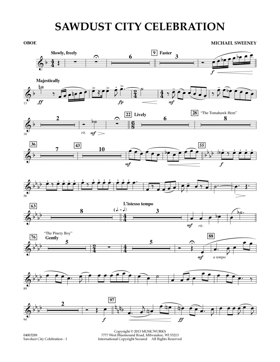 Sawdust City Celebration - Oboe Concert Band scores gallery preview page 1