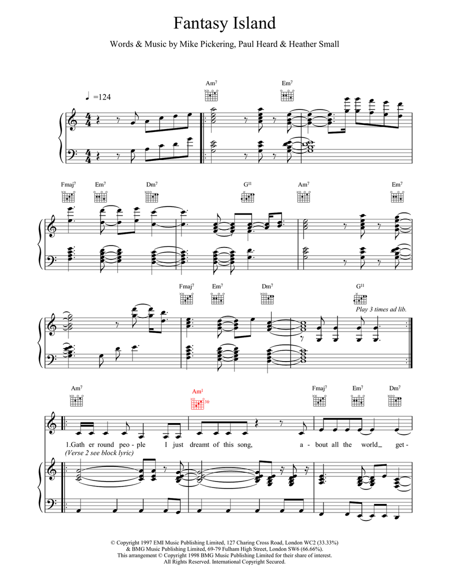 Fantasy Island Piano, Vocal, Guitar scores gallery preview page 1