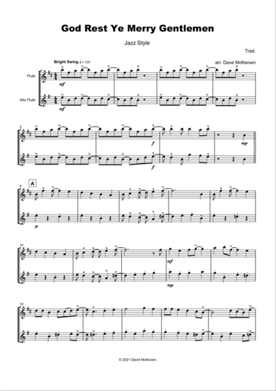 God Rest Ye Merry Gentlemen, Jazz Style, for Flute and Alto Flute Duet Flute Duet scores gallery preview page 2
