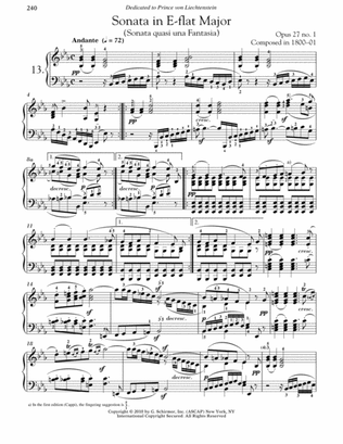 Piano Sonata No. 13 In E-flat Major, Op. 27, No. 1