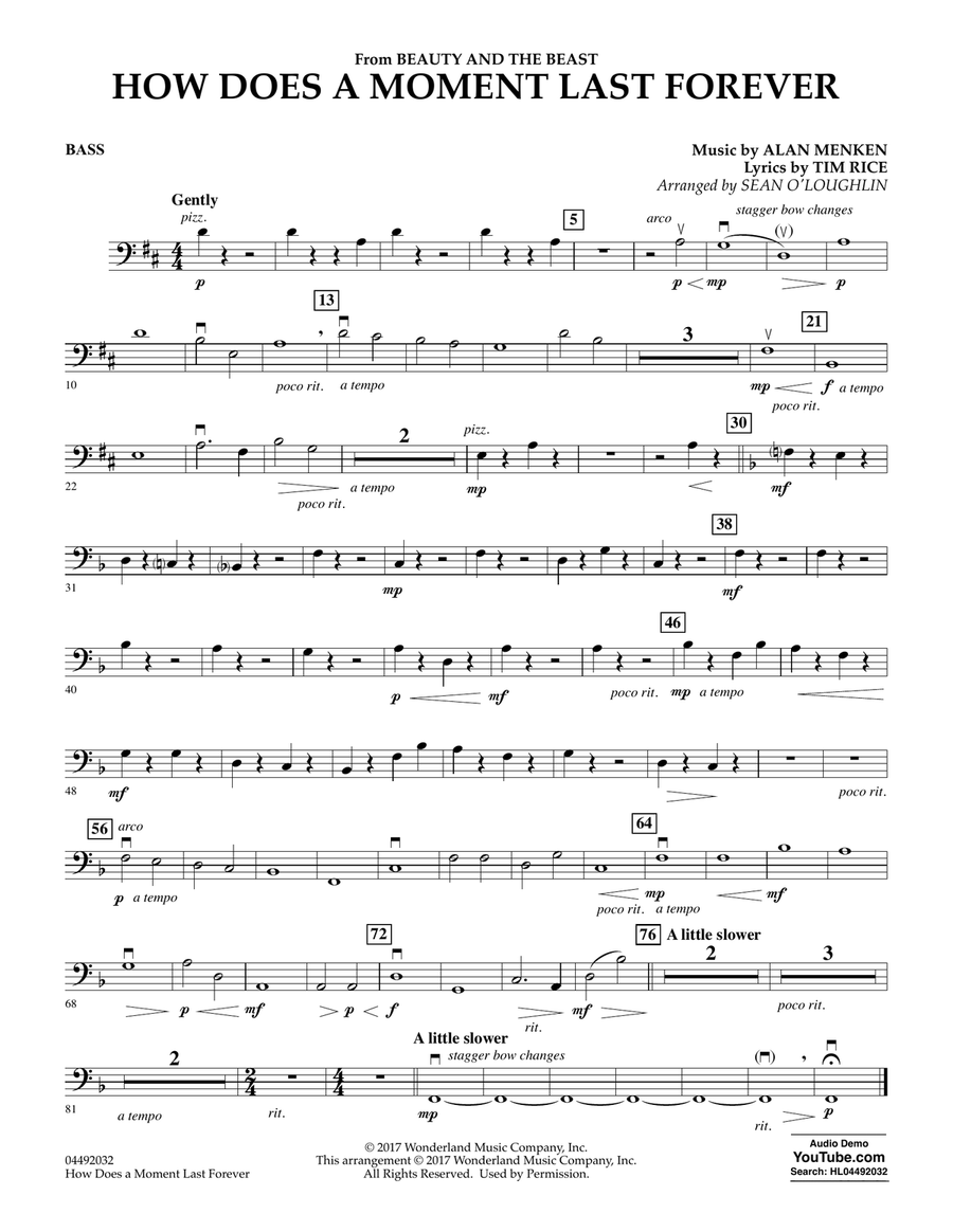 How Does a Moment Last Forever (from Beauty and the Beast) - Bass Orchestra scores gallery preview page 1