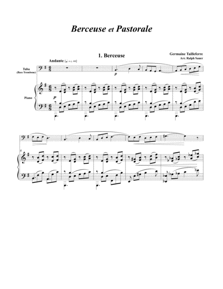 Berceuse et Pastorale for Tuba or Bass Trombone and Piano