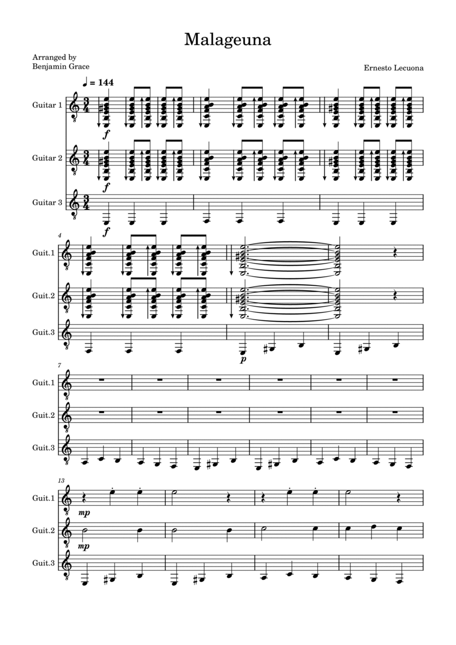 Malagueña Guitar Ensemble scores gallery preview page 1