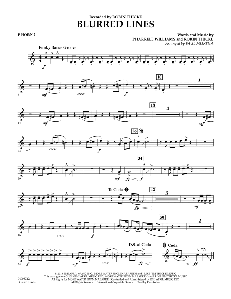 Blurred Lines - F Horn 2 Blurred Lines - F Horn 2 Concert Band scores gallery preview page 1