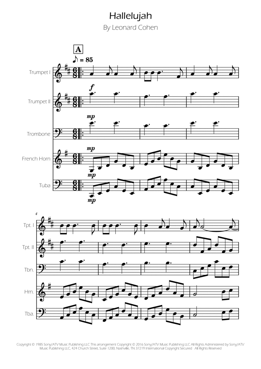 Hallelujah Brass Quintet scores gallery preview page 1