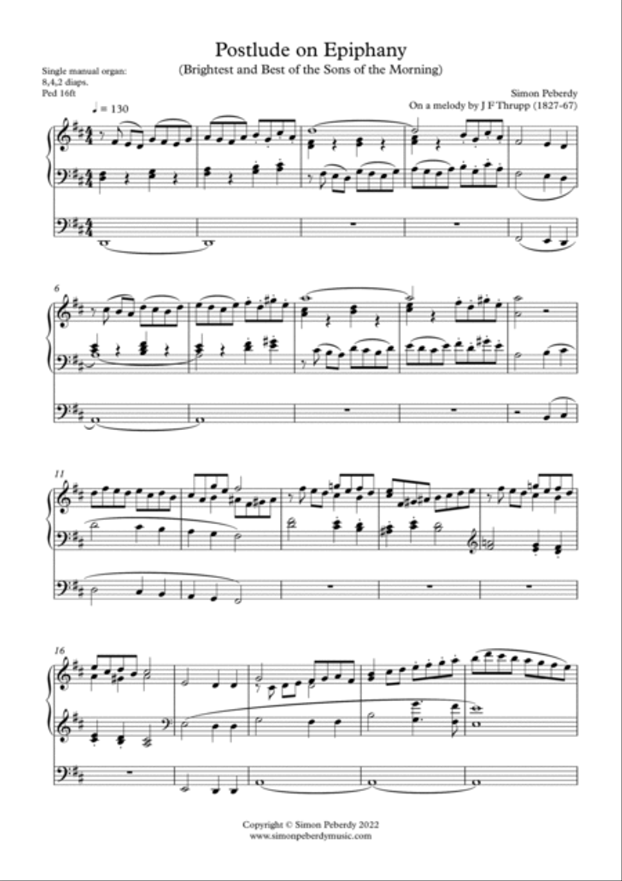 Organ Postlude on Epiphany (Brightest and Best of the Sons of the Morning) by Simon Peberdy image number null