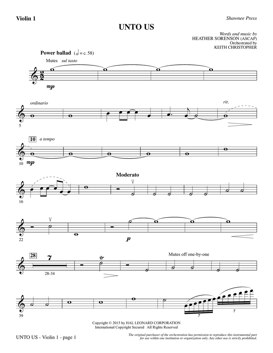 Unto Us - Violin 1
