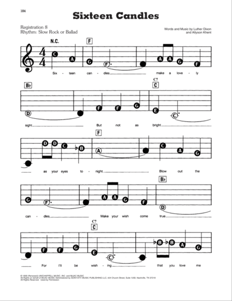 Sixteen Candles Electronic Keyboard scores gallery preview page 1