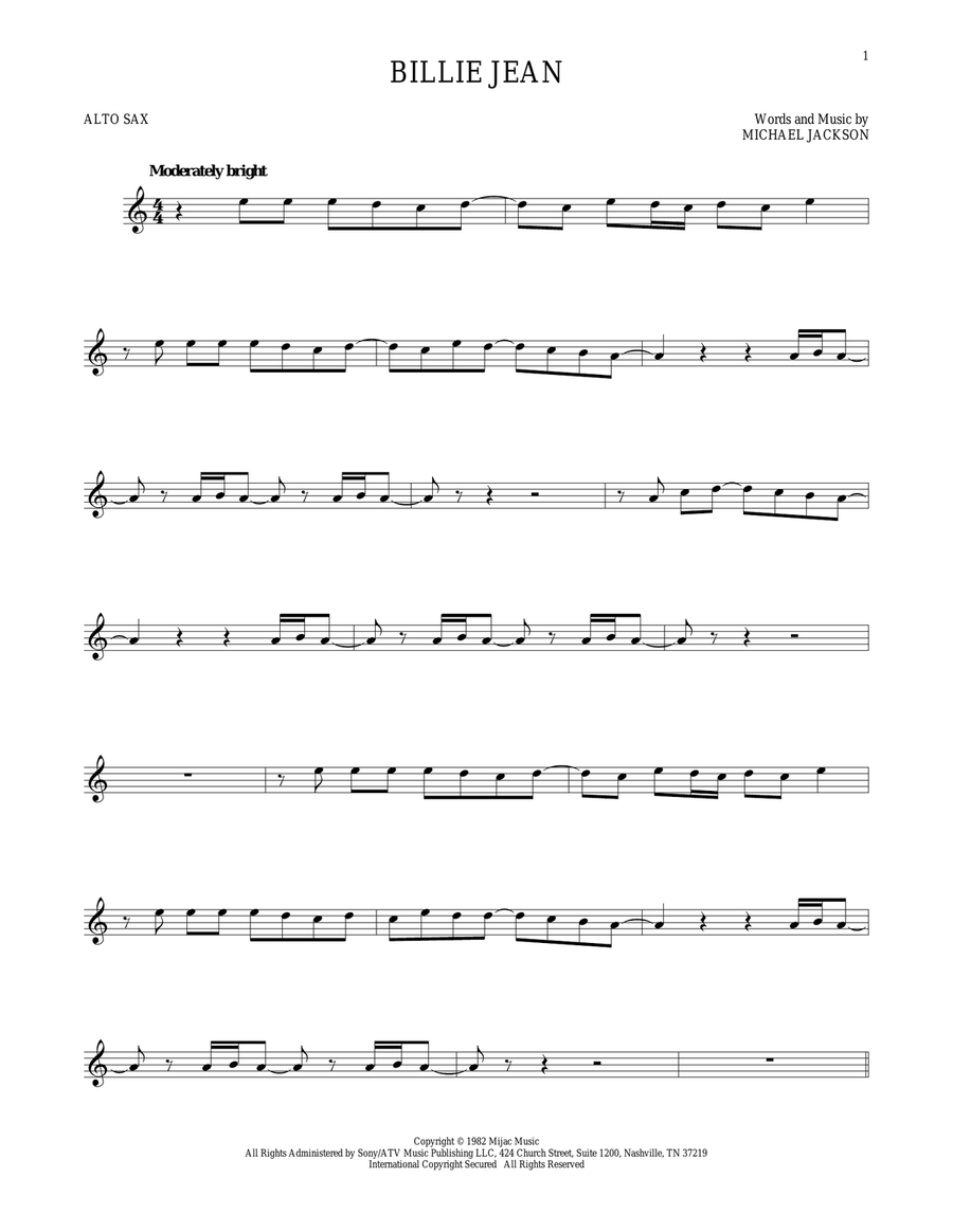 Billie Jean Alto Saxophone scores gallery preview page 1