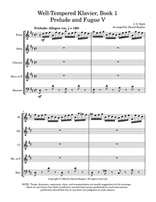 Prelude and Fugue V from The Well-Tempered Clavier Book 1 (arranged for woodwind quintet)