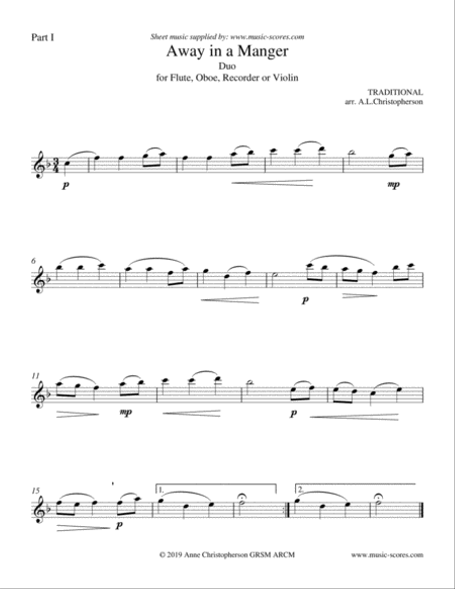 Away in a Manger - Duo for any instruments in Bb, Eb and C C Instrument scores gallery preview page 2