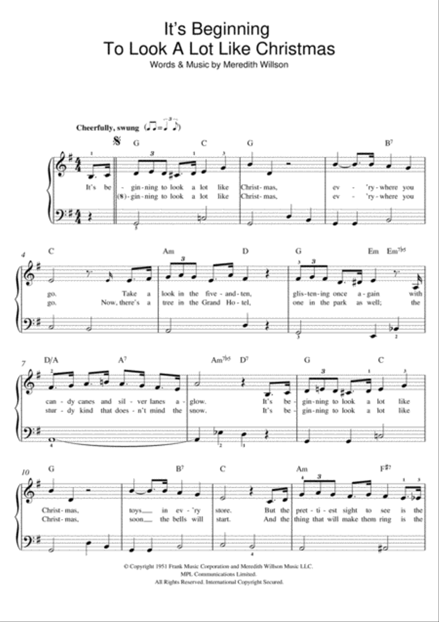 It's Beginning To Look A Lot Like Christmas Easy Piano scores gallery preview page 1