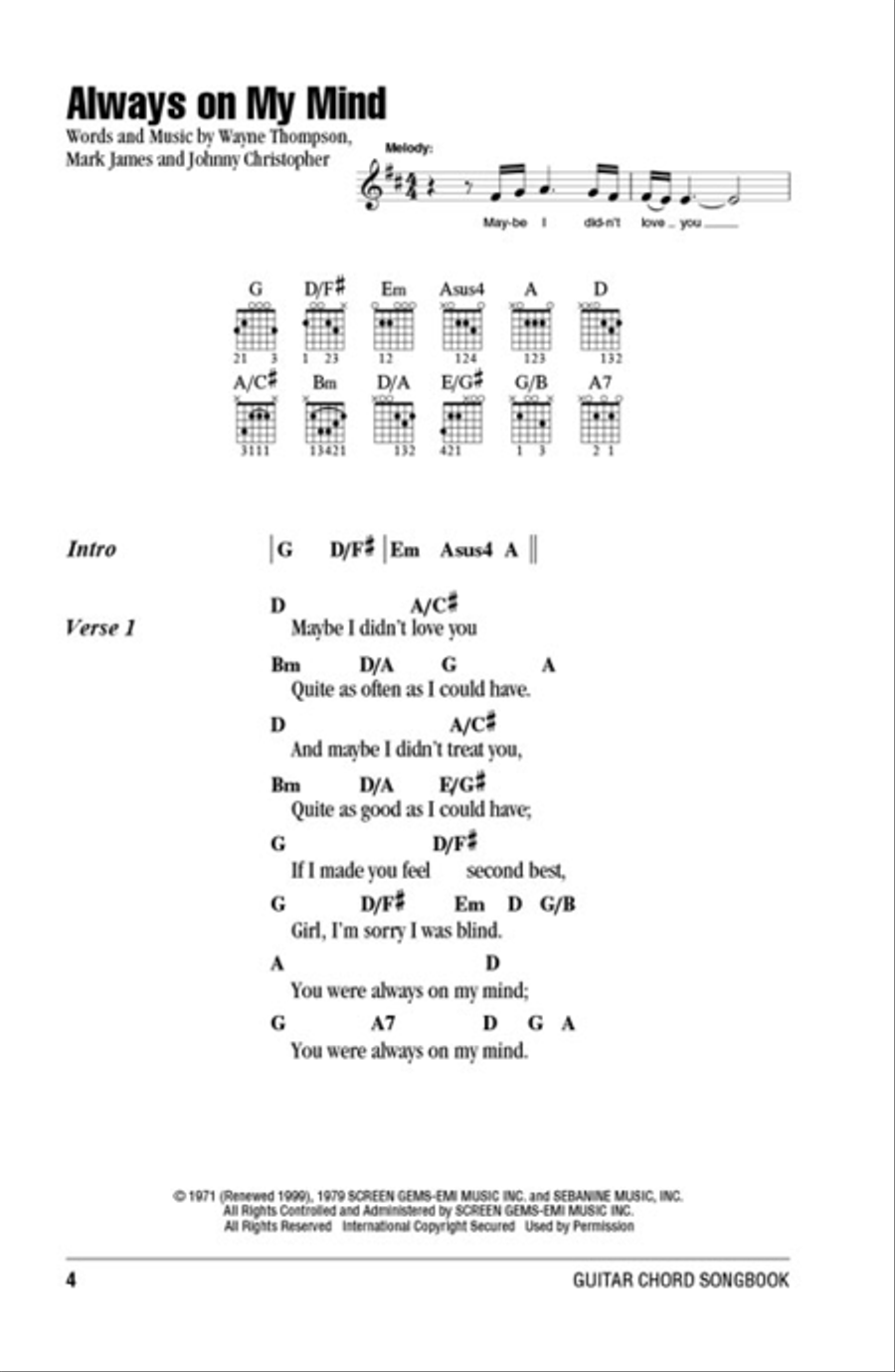 Willie Nelson – Guitar Chord Songbook