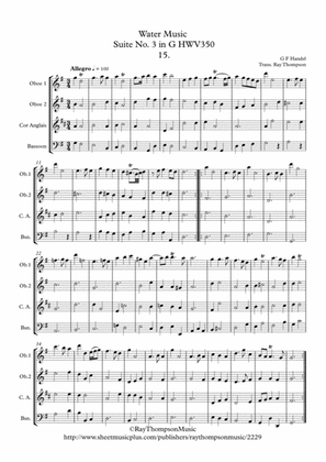 Handel: Suite No.3 in G (HWV350)(Complete) "The Water Music" ( Wassermusik) - wind quartet (double r