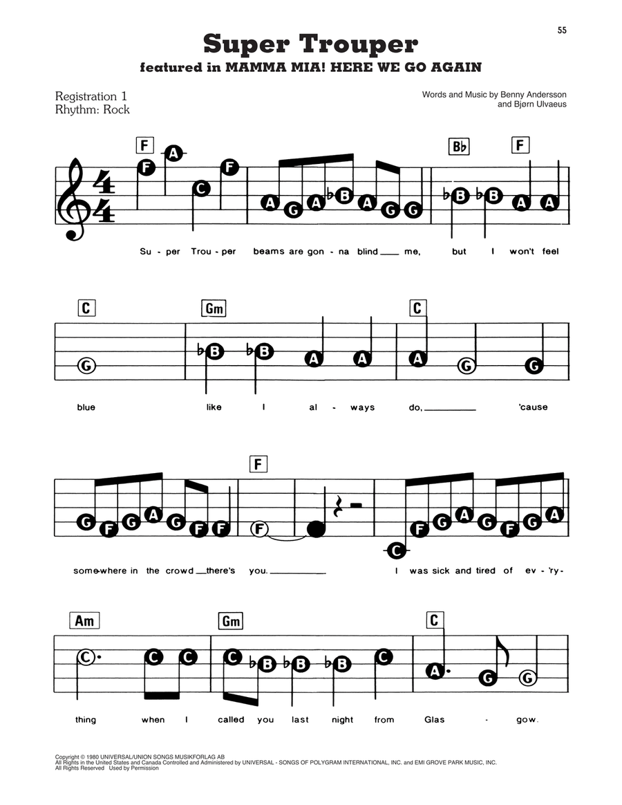 Super Trouper (from Mamma Mia) Electronic Keyboard scores gallery preview page 1
