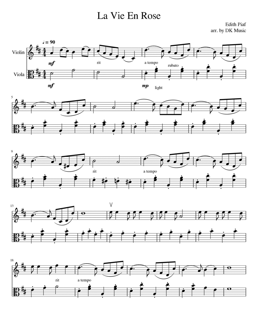 La Vie En Rose String Duet scores gallery preview page 1
